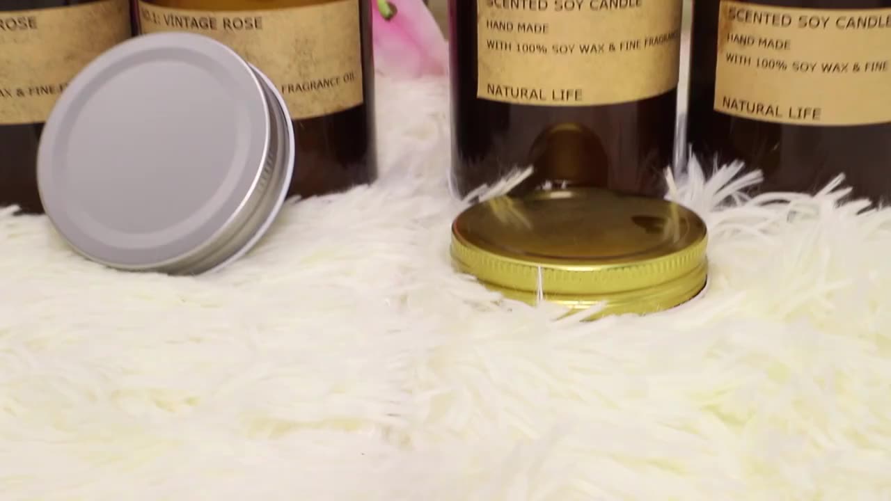 Huaming Wholesale Mini Soya Gold/sliver Lid Amber Scented Candle