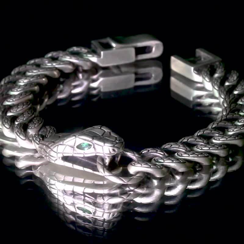 Krkc&co Antique Silver Plated Snake Bracelet Cuban Link Bracelet 925