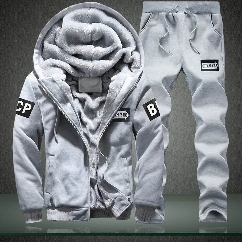 Winter New Men's Sweatshirt Set Fleece-lined Thickened Hooded Jacket Men's Large Size Long-sleeved Sportswear Arrow