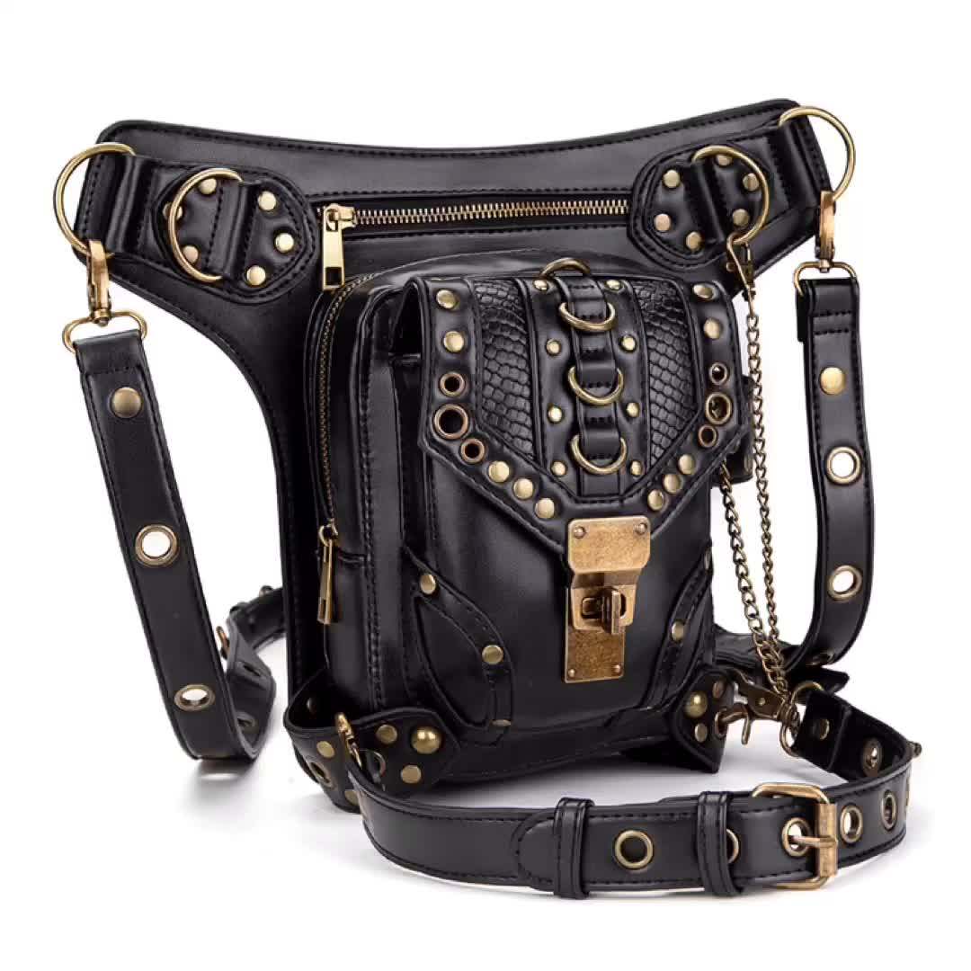 Punk Wholesale Pu Leather Messenger Bags Women Steam Punk Bags Waist