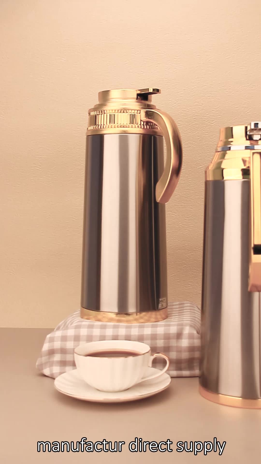 Wujo Luxury Coffee Pot Dubai Saudi Arabic Silver Gold Thermo Vacuum Jug