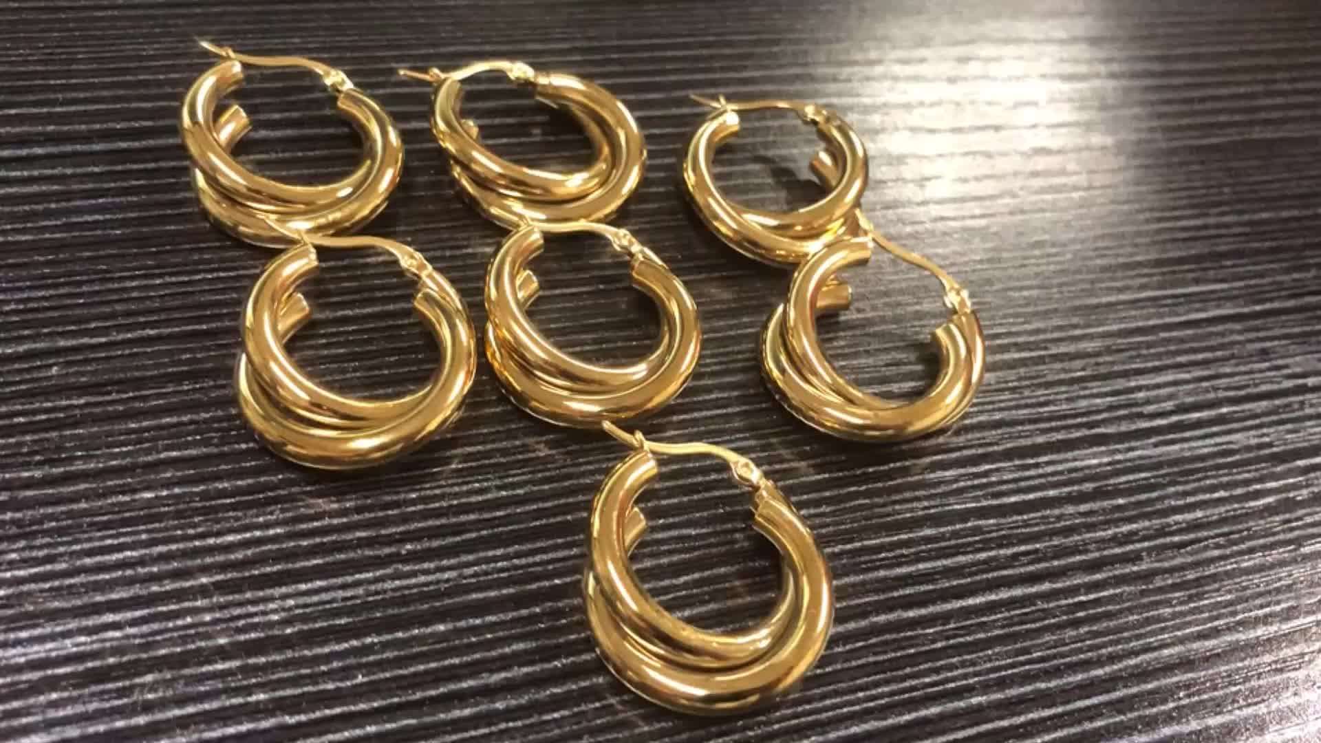 18k Gold Plated Stainless Steel Chunky Double Twist Hoop Earrings For