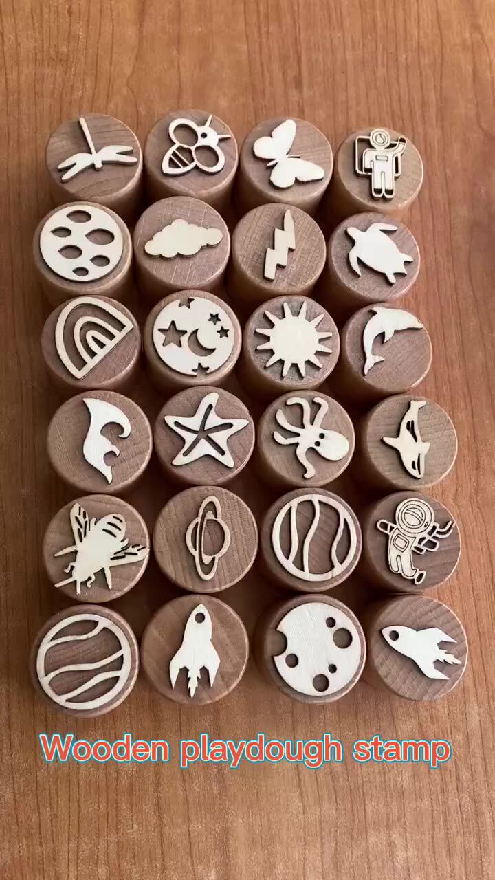 Puselife Waldorf Embossed Patterned Wooden Playdough Tool Toys