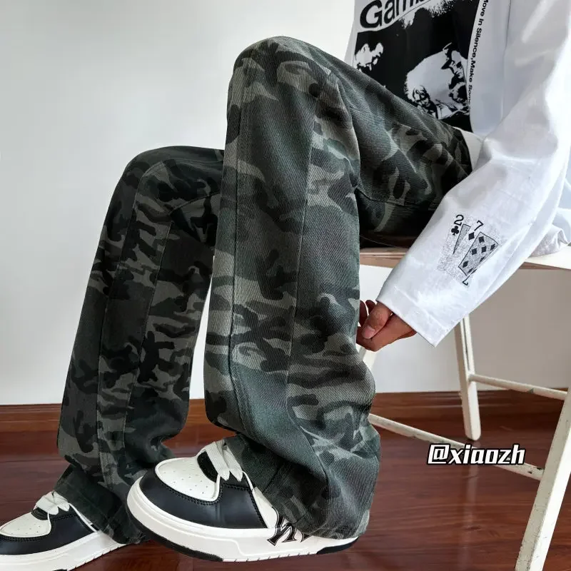 Camouflage autumn retro Japanese fitted trousers