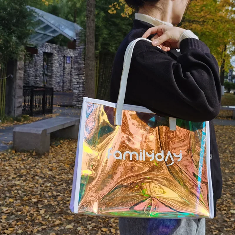 Laser transparent pvc handbag customized high-end clothing bag large capacity plastic colorful crossbody jelly bag