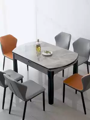 Rock plate dining table Modern simple light luxury variable round table telescopic dining table Household small apartment folding dining table and chair combination