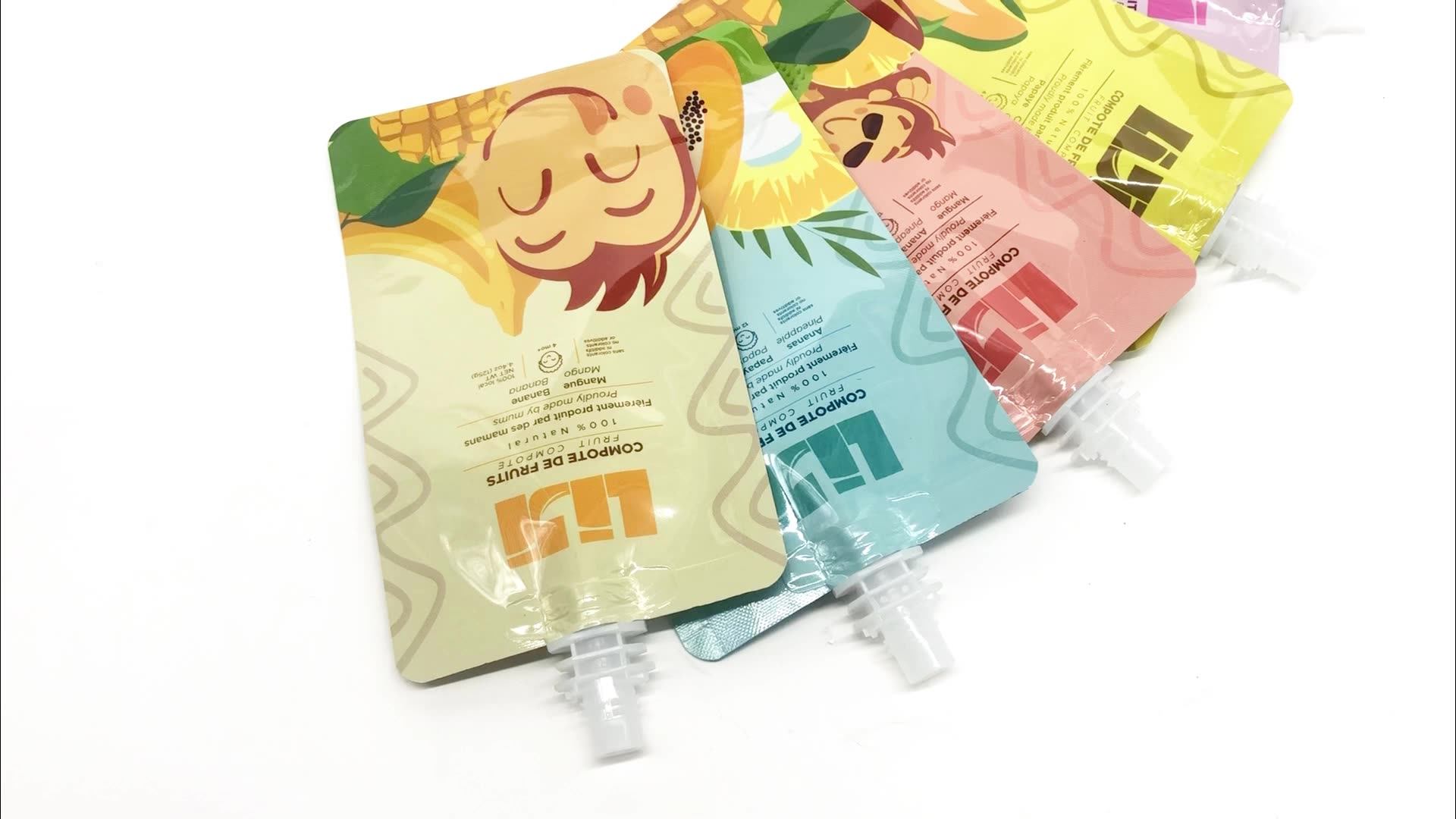 Factory Custom Printed Stand Up Reusable Squeeze Jelly Juice Doypack