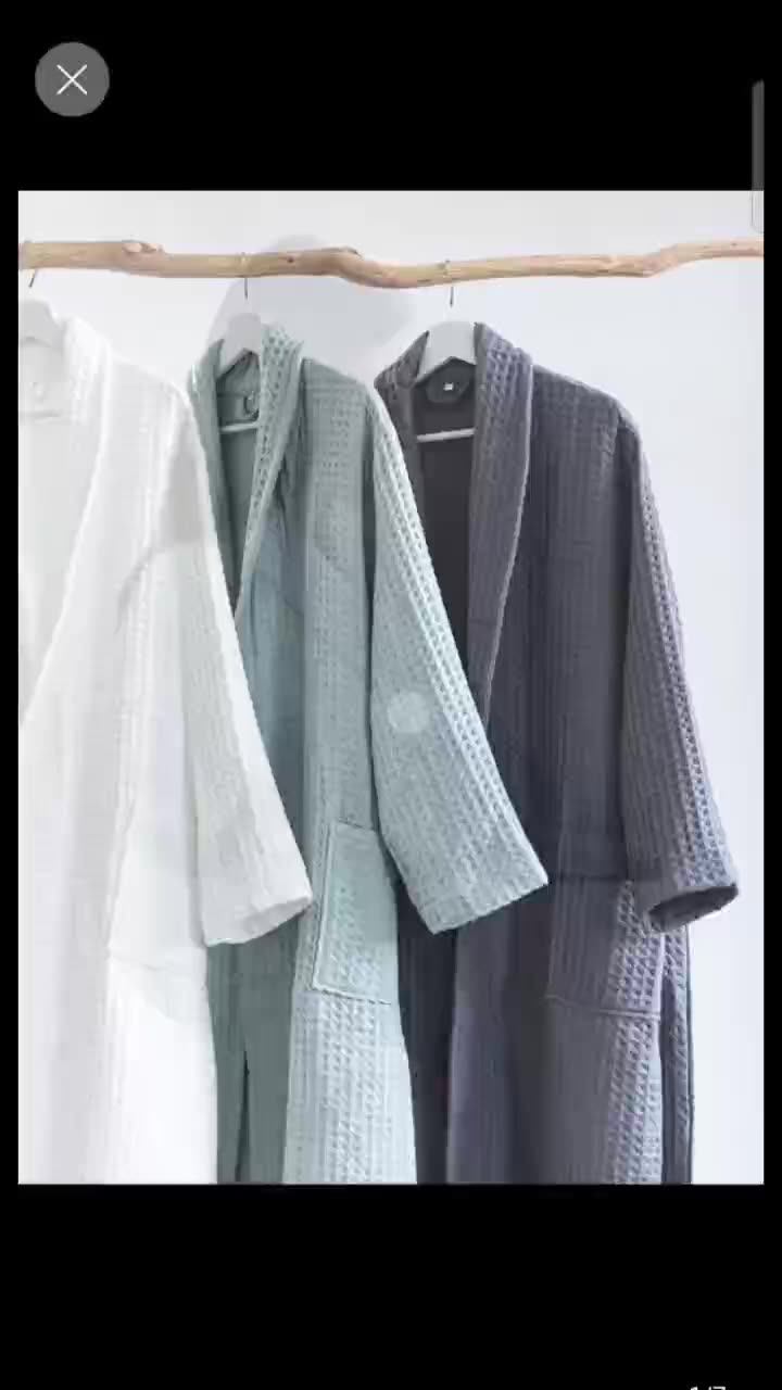 Custom 5 Star Hotel Logo Luxury Spa Bath Robe Cotton Waffle Weave