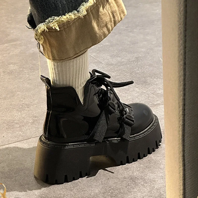 Black Martin Boots Children Fall/Winter 2024 New Summer Joker Thick Bottom Increased Street Motorcycle Boots Trendy Cool