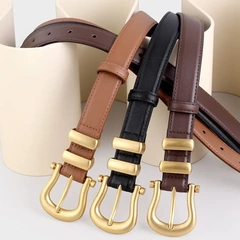 新款女法式復古金屬針扣真皮腰帶收腰搭配西裝休閒褲頭層牛皮皮帶