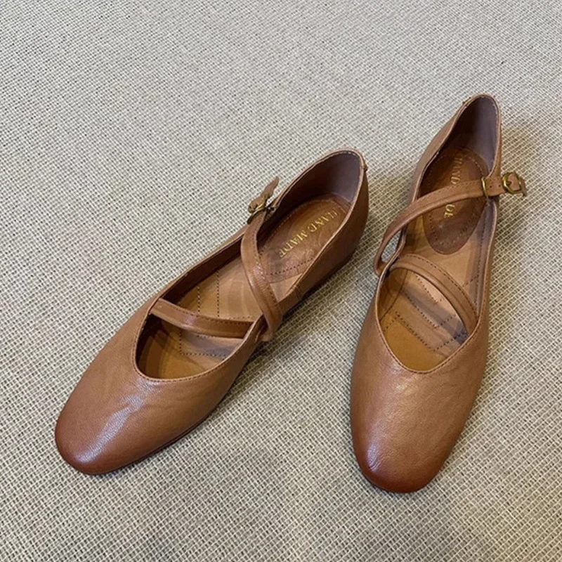 Retro autumn universal Mary Jane shoes made of soft leather flat