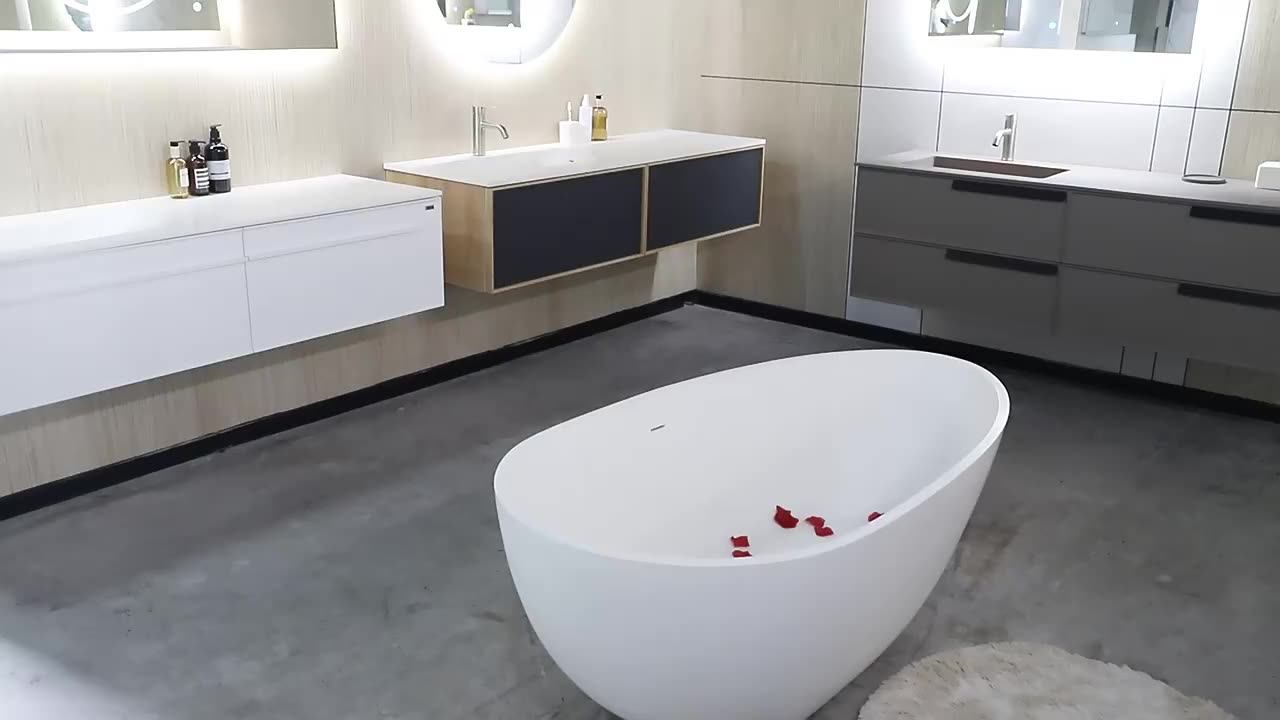 Modern Luxury Solid Surface Free Standing Bathtub 1.5m Artificial Stone Hot Tub With Drain For