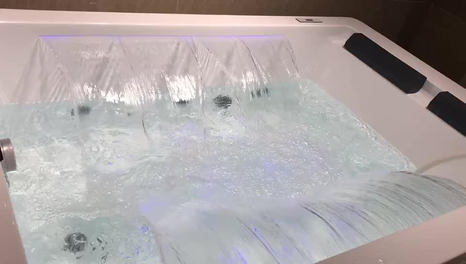 Corner Apron Or Dropin Rectangle 2 Person Bath Tub With Led Light Big Waterfall White Acrylic