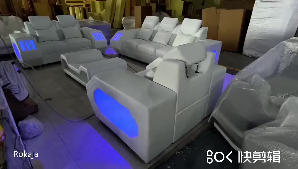 Modern Led Light Sofa Sectional Set Luxury Living Room Leather Sofa