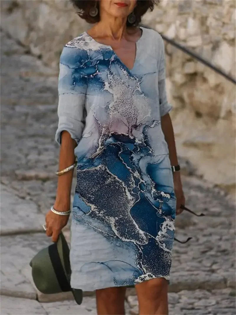 2025 new European and American wish AliExpress ebay Amazon women's seven-point sleeve retro style long dress