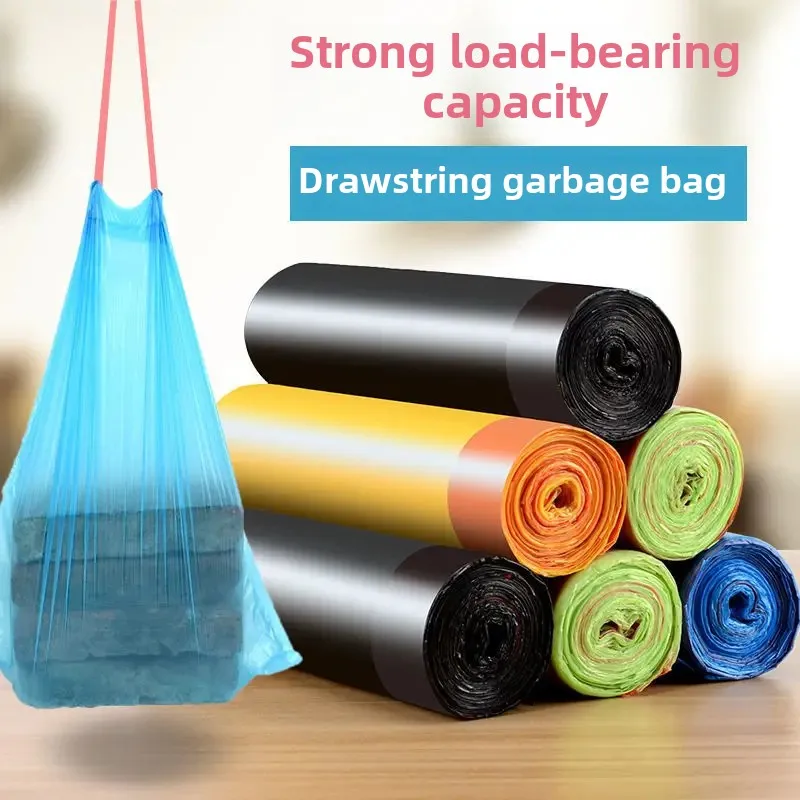 Drawstring Garbage Bag Thickened Automatic Coil-up Disposable Portable Household Kitchen Colorful Wearable Large Plastic Bag