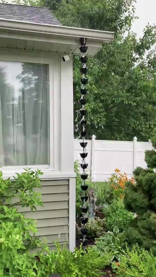 8.5ft Tulip Rain Chains Black For Drain Gutter Through Downspouts And