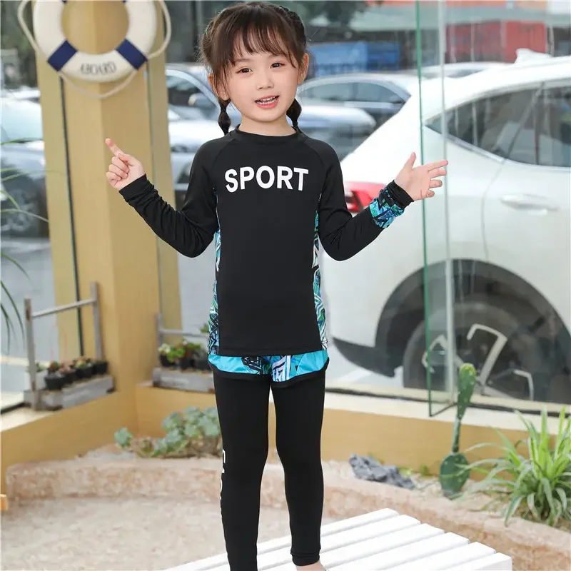Children's swimsuit, boys 'long-sleeved sunscreen surfing suit, girls' baby parent-child hot spring quick-drying swimming suit wholesale