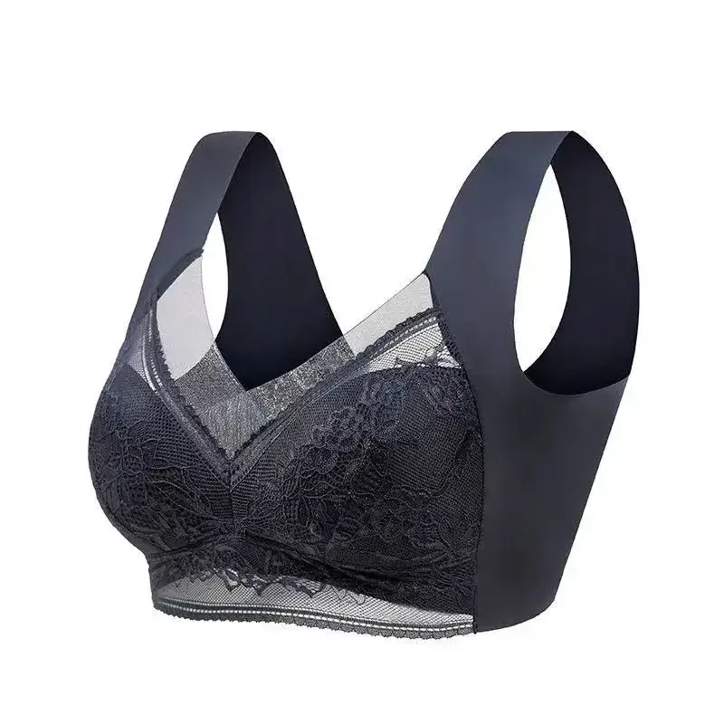 plus size Lace Beauty Back One-piece Fixed Cup Bra No Rings Gathering Plus Obesity MM Underwear Ice Silk Traceless Women