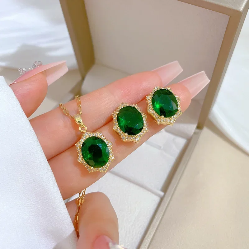 Серьги и колье из нержавеющей стали, набор, стиль легкой роскоши, микроинкрустировка