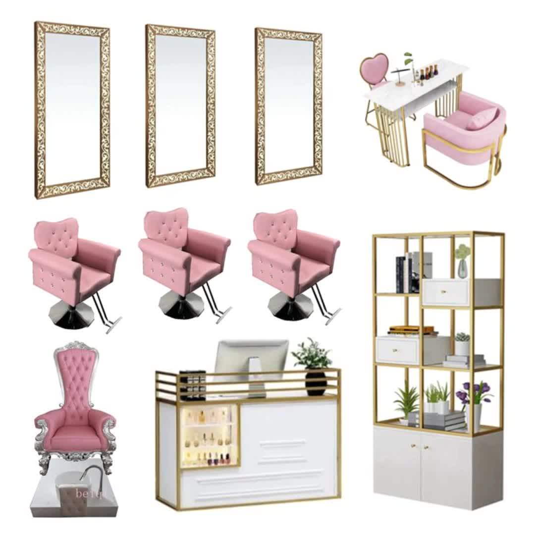 New Modern Luxury Salon Furniture Sets Elegant Pink Barber Chair For