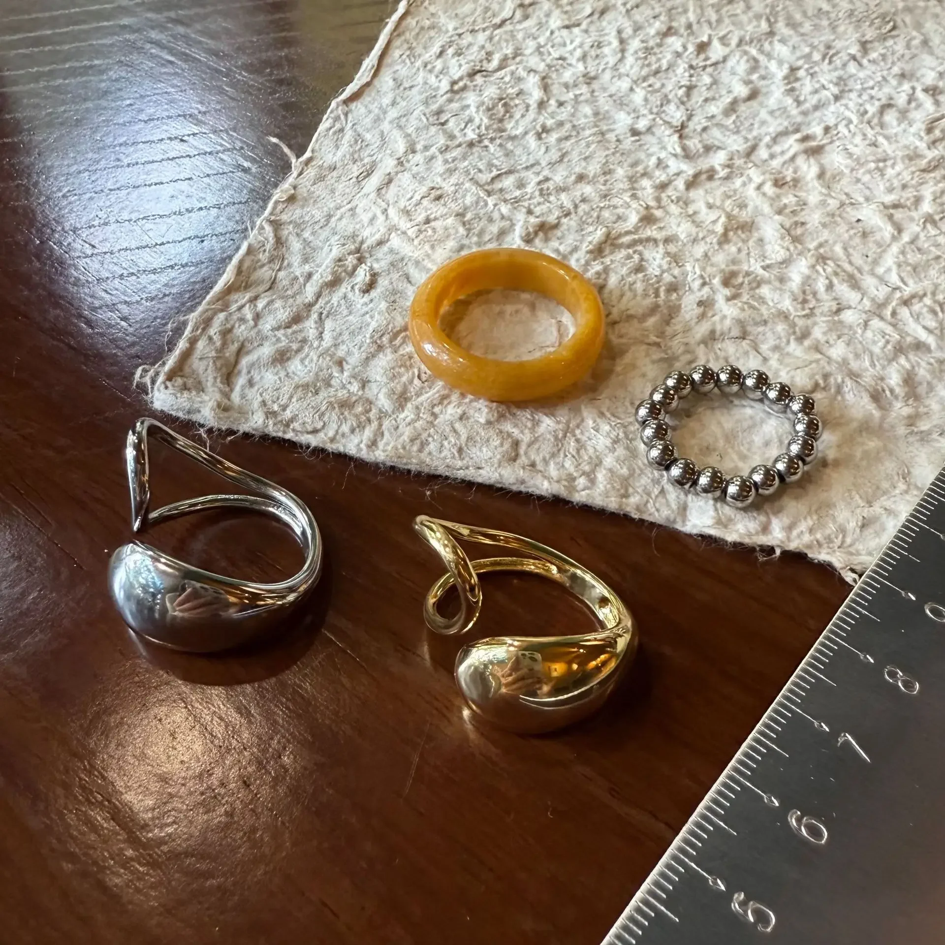 歐美ins風金屬雙層光面水滴鏤空交錯戒指百搭高級感小眾設計感女