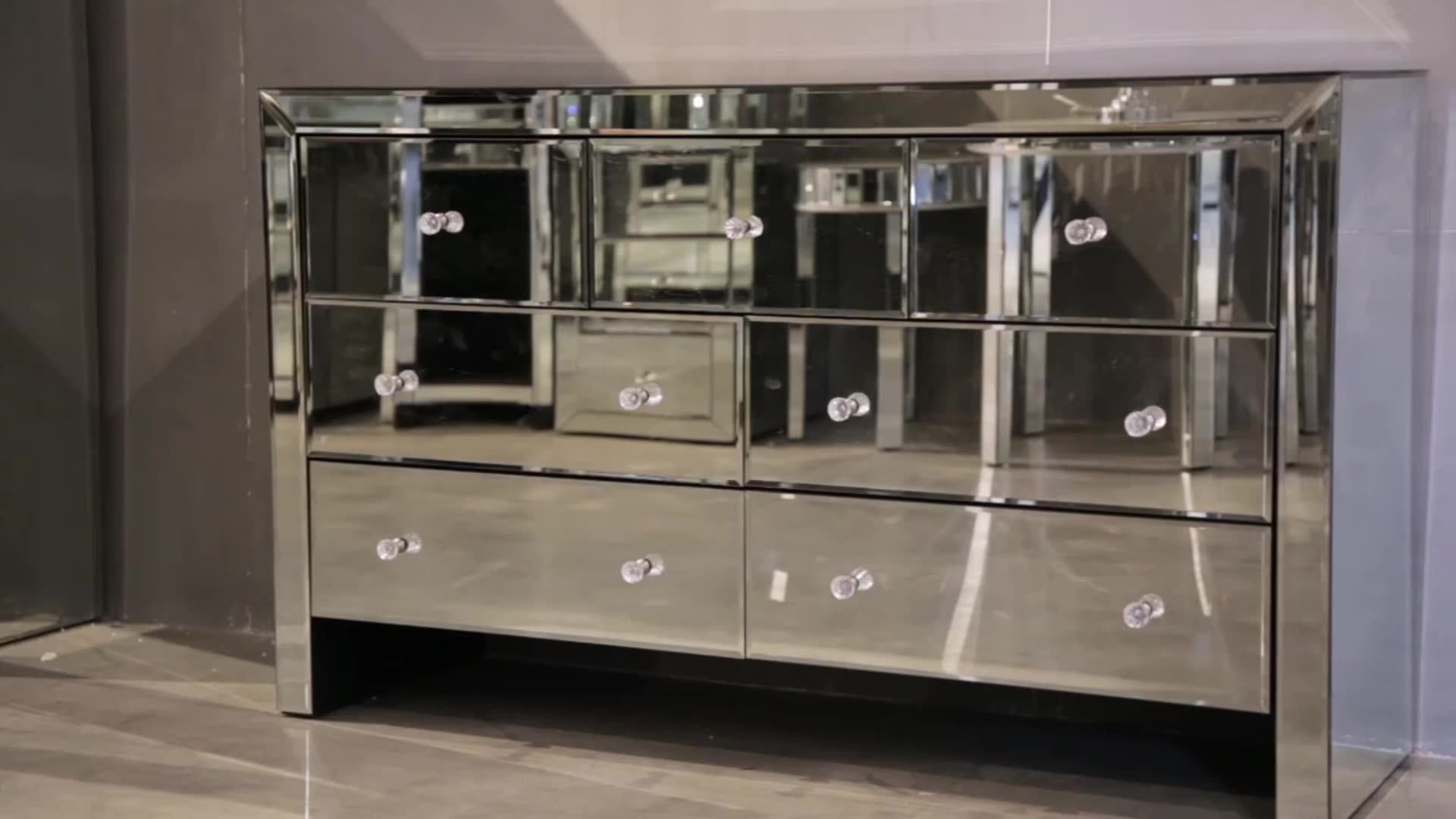6 Drawers Wood Living Room Luxury Storage Mirrored Chest Of