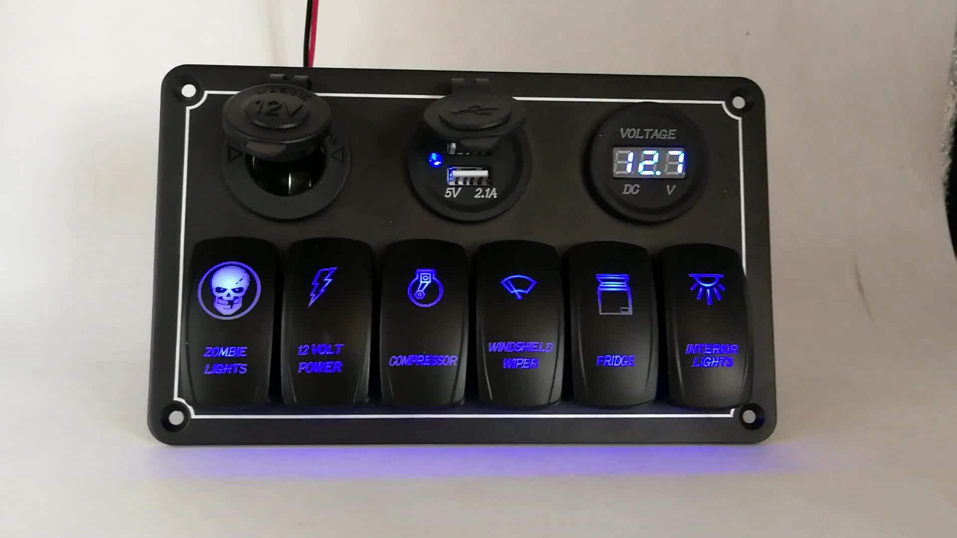 2018 New 12v 24v 6 Gang Boat Rv Metal Marine Switch Panel With Usb