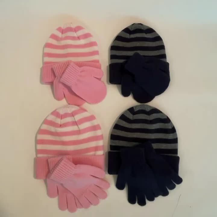 Beanie Cap Kids Hat Gloves Set Toddlers Warm Skull Cap Gloves Set