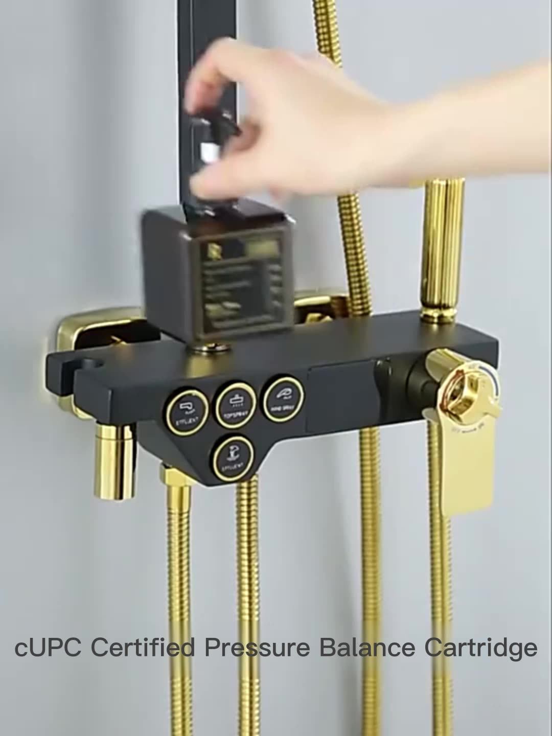 Kingze Square Concealed System Black Gold Bathtub Faucet 4 Functions