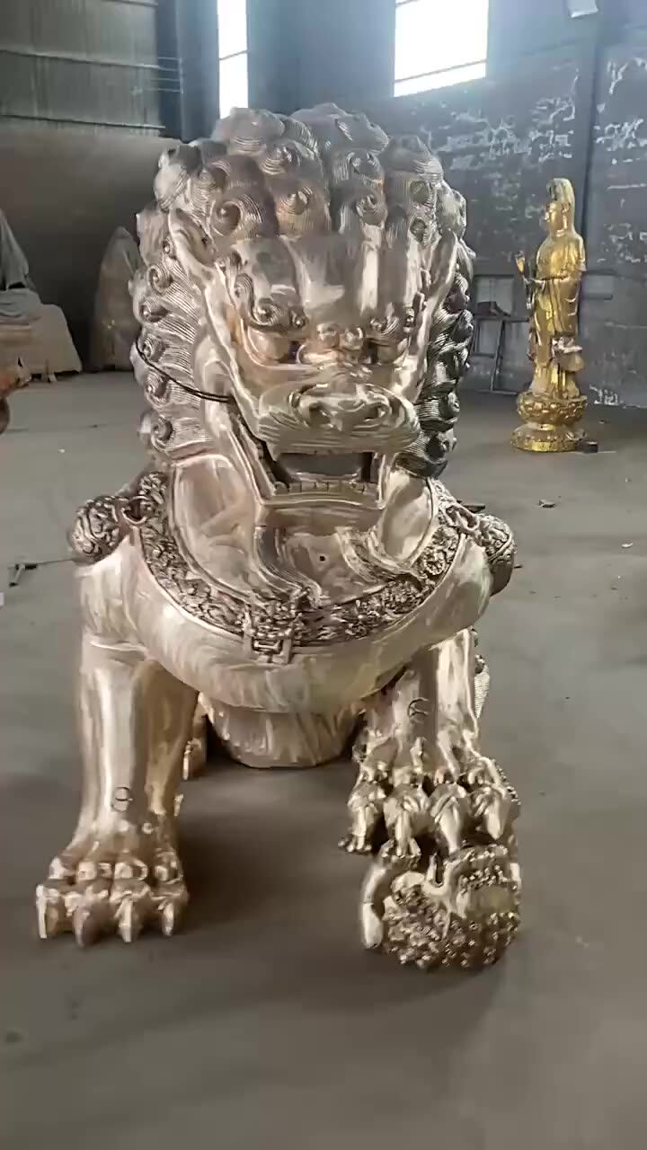 屋外庭園大型金属動物彫刻銅ブロンズ中国本土風フーフー犬獅子像販売