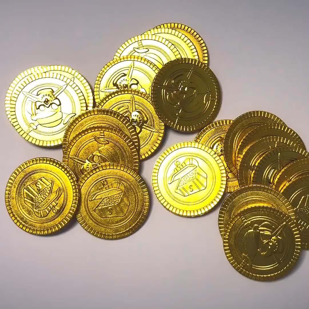 100pcs Plastic Play Coins Gold Pirate Treasure Hunt Coins Toys For Kids