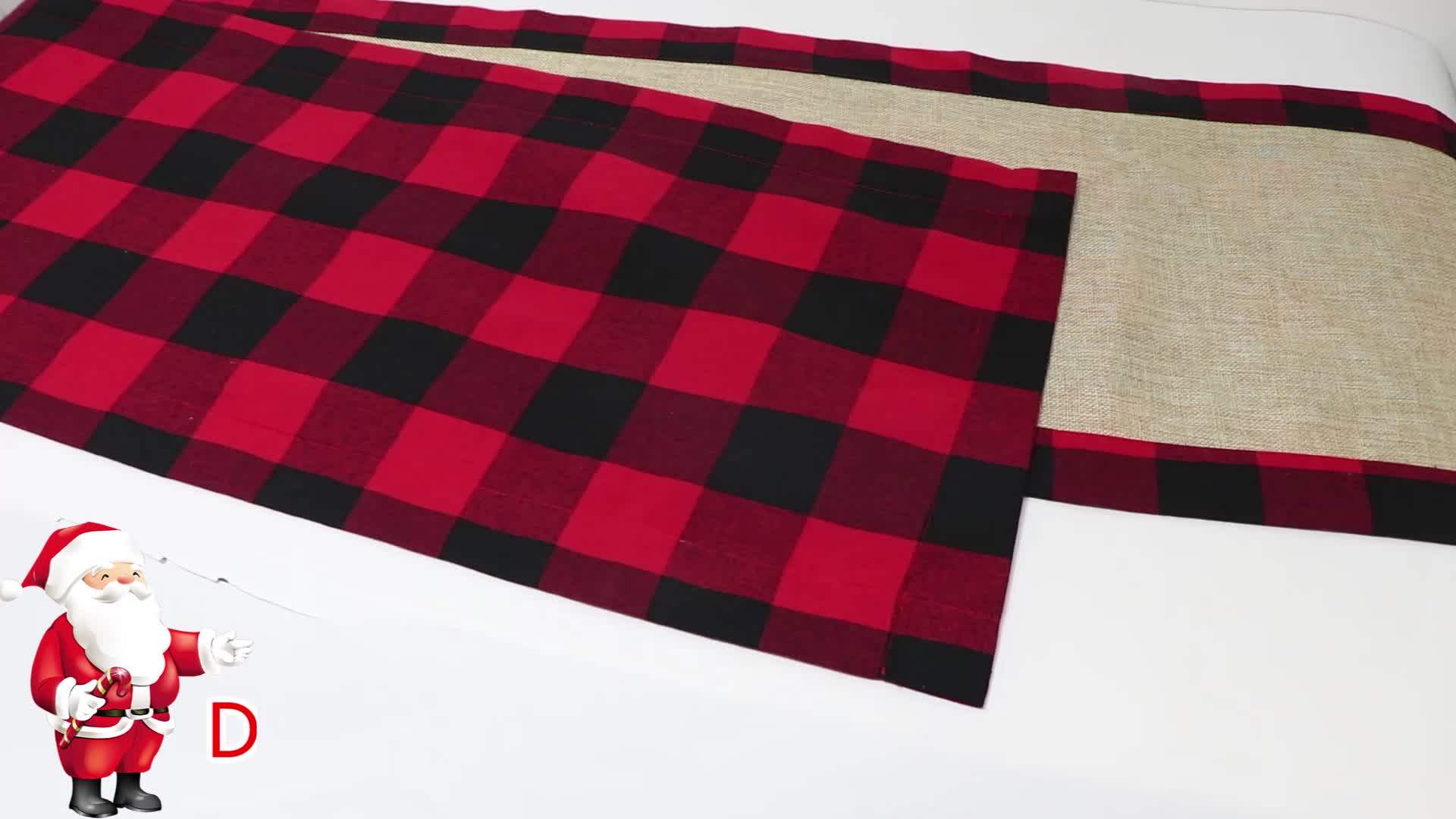 Ourwarm Christmas Table Decoration Double Sided Buffalo Plaid Christmas