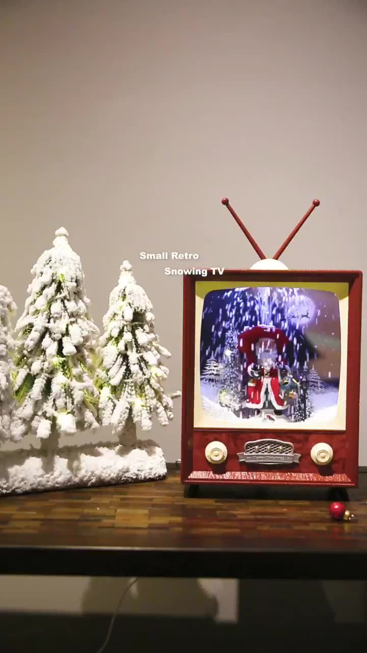 Vintage Retro Tv Music Box Playing Christmas Songs Snow Globe