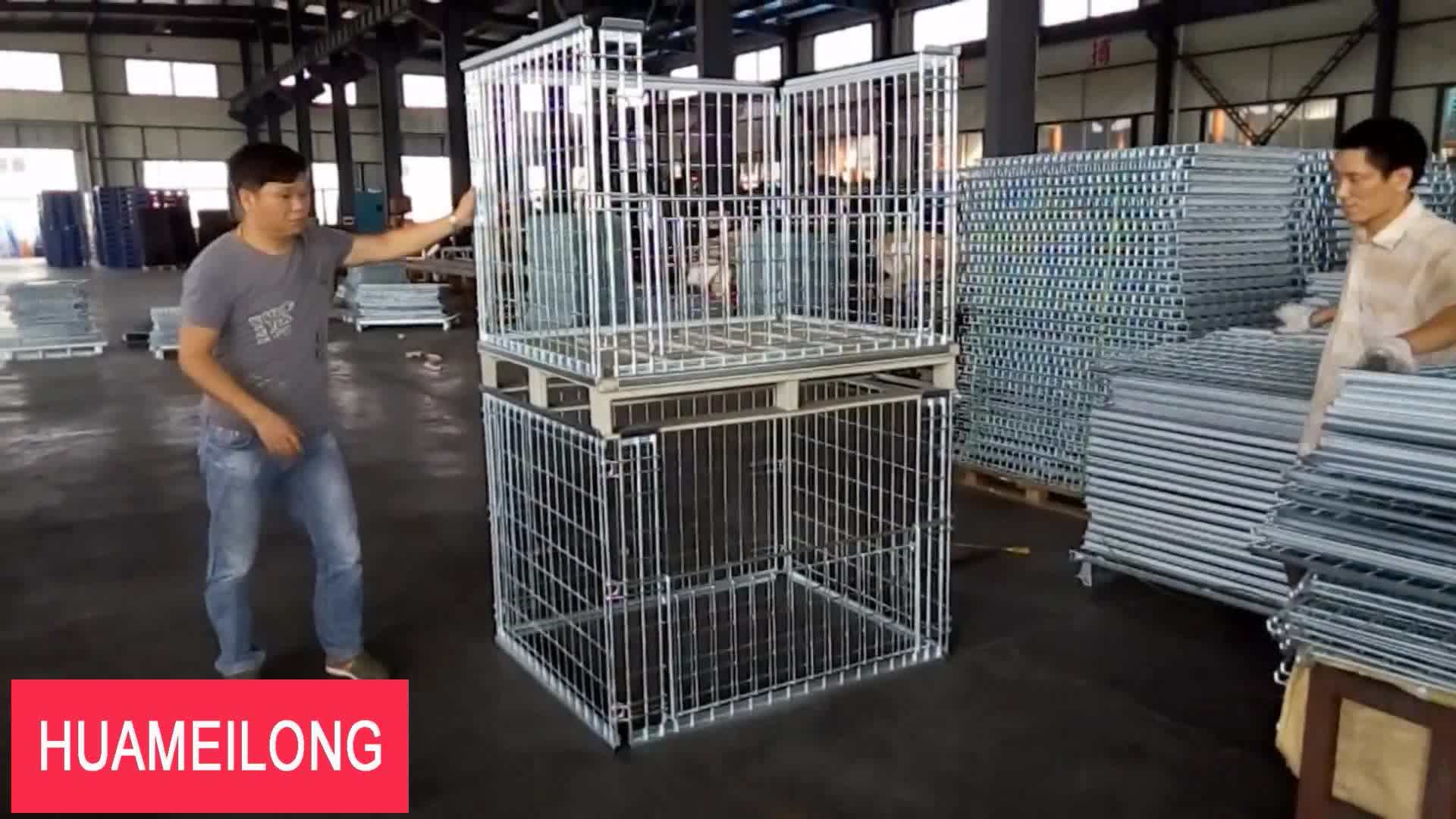 Euro Stacking Metal Steel Wire Mesh Pallet Cage With Wooden Pallet