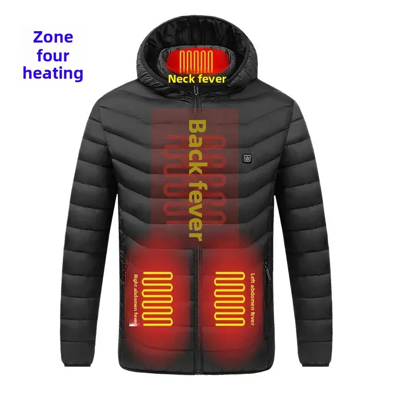 Cross-border winter outdoor camping heating suit USB electric heating warm coat intelligent constant temperature graphene four-zone cotton-padded jacket