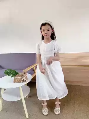 Girls summer dress 2021 new foreign pie knee princess dress big girl bubble sleeve parent-child dress Korean version