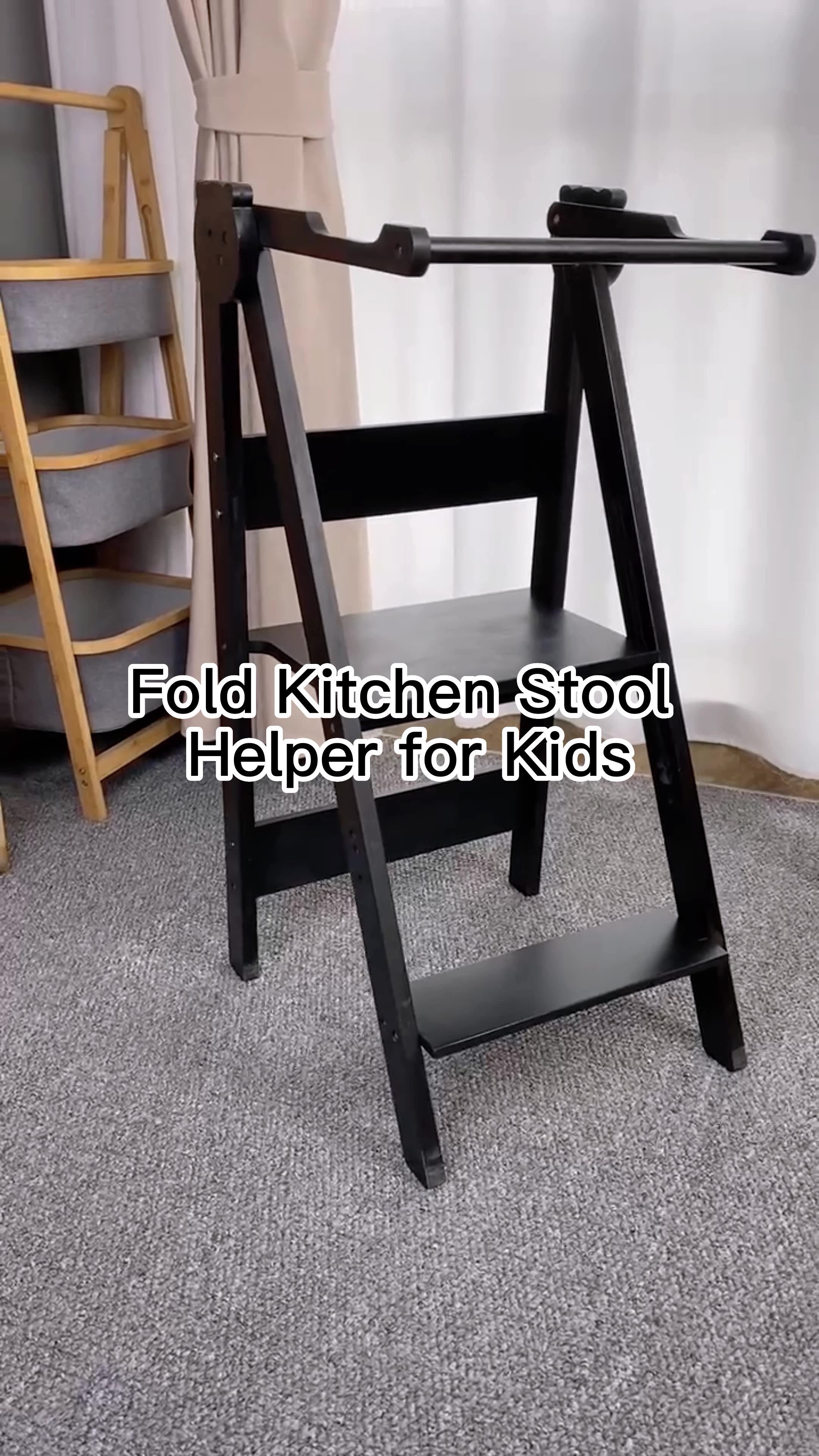 Wooden Fold Kitchen Stool Helper For Kids With Nonslip Mat Toddler
