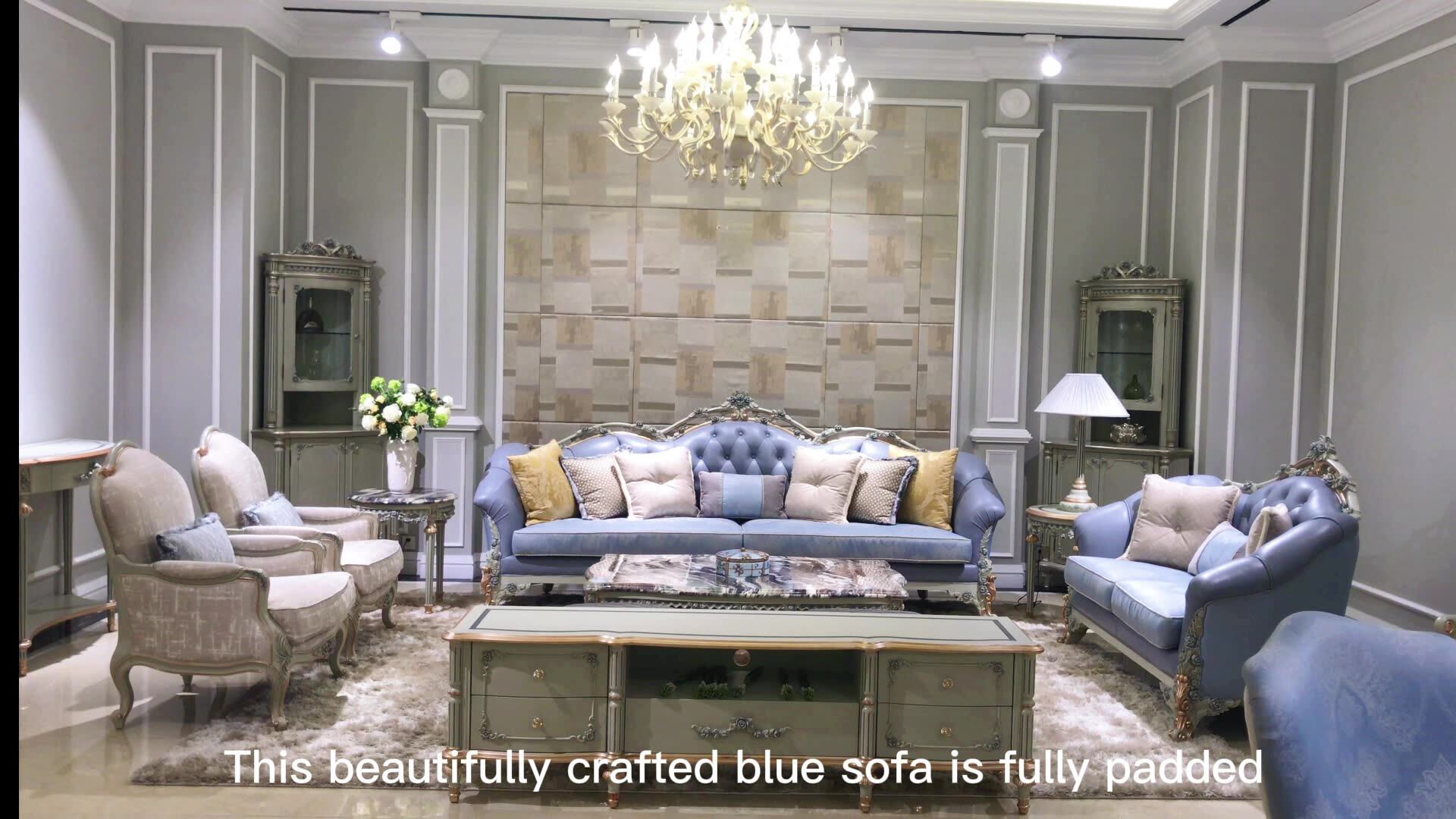 French Royal Classic Living Room Furniture Wooden Couch Fabric Solid