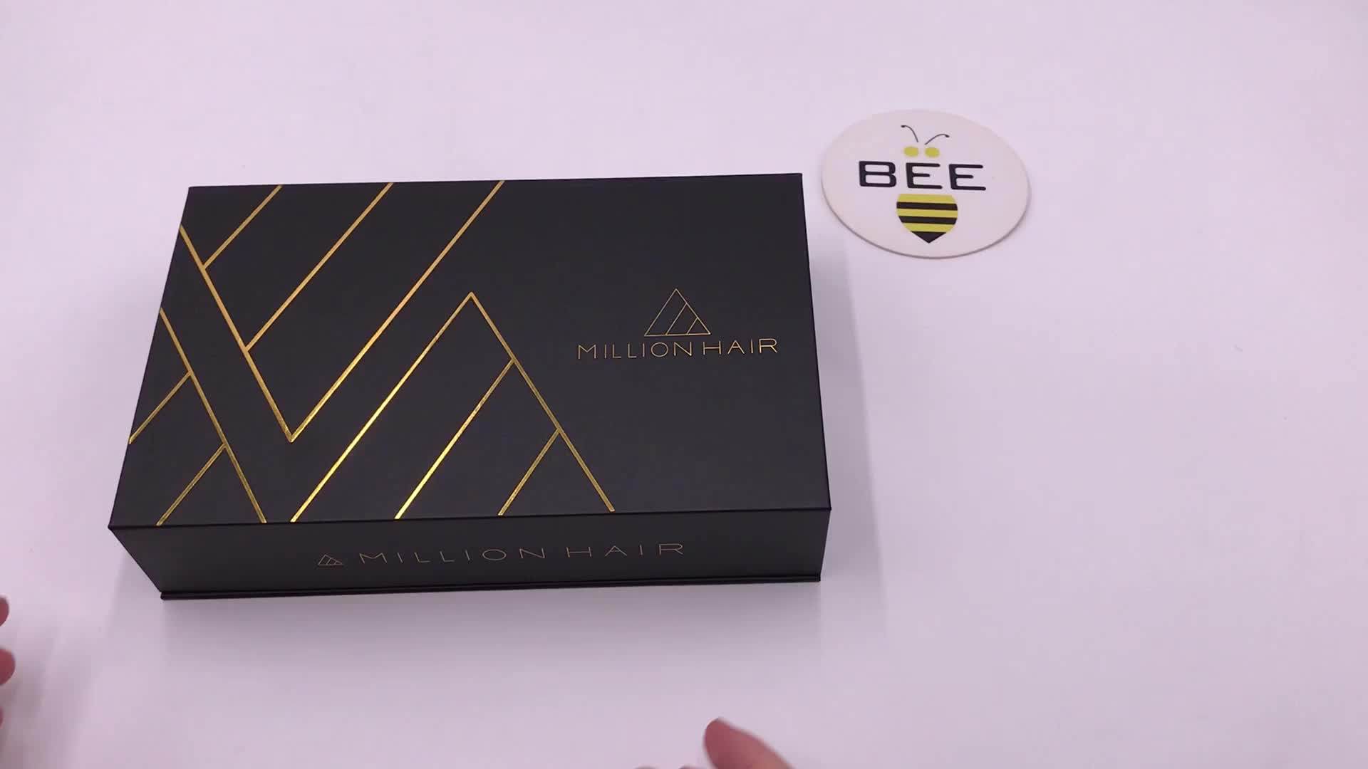 Wholesale Custom Book Shaped Gold Print Luxury Hair Extension Packaging