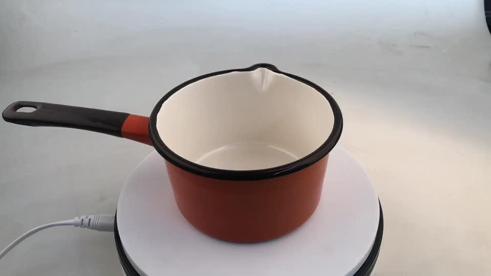 Good Sale Milk Pan Set Enamel Milk Heating Pot With Single Wooden