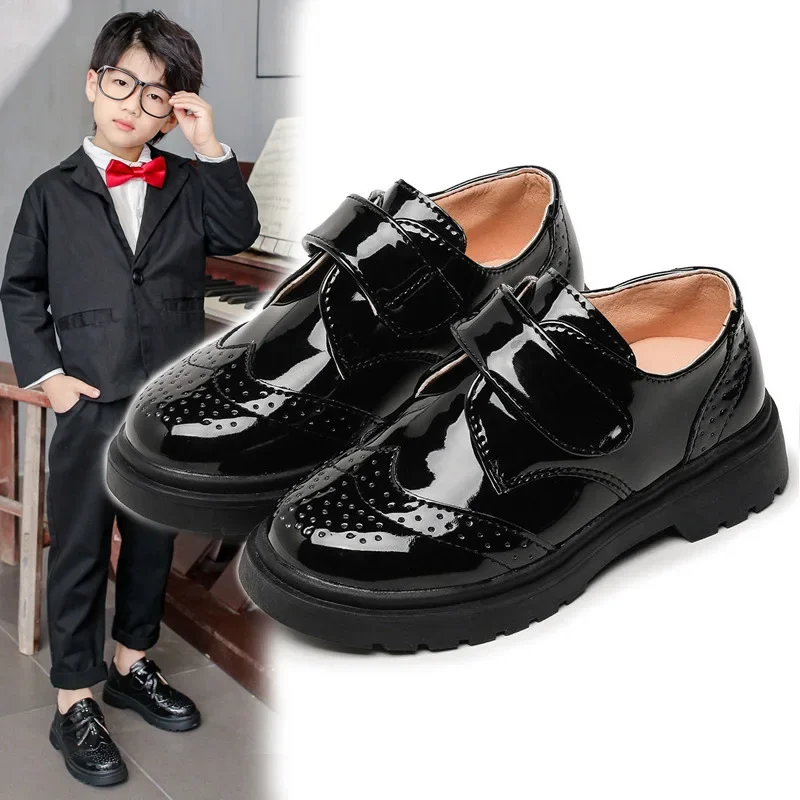 Children's black shoes for boys English style for students