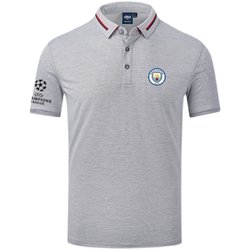 23-24 ແຊມປ້ຽນລີກລະດູຮ້ອນ Blue Moon Manchester City fans commemorative fan printed lapel T-sleeve short-sleeved shirt POLO