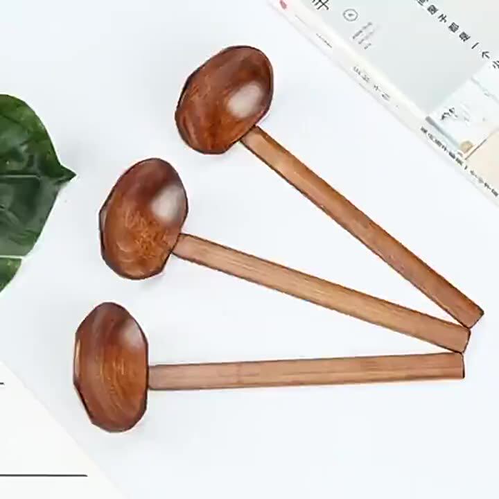 Wholesale Japanese Style Natural Wooden Bamboo Soup Spoon 8 Inch