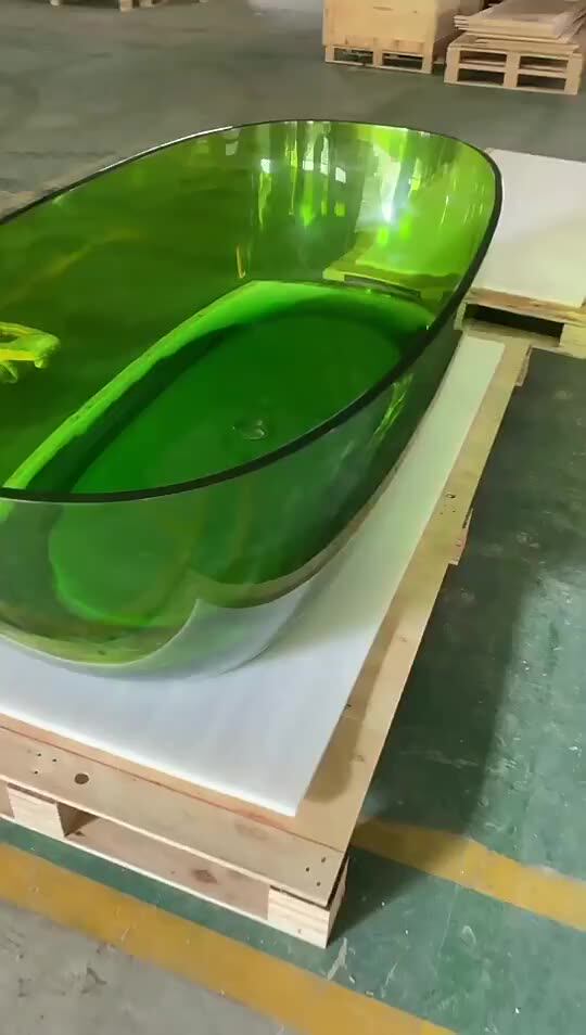 Solid Surface Translucent Royal Blue Crystal Transparent Stone Resin Bathtub Soak Bathroom