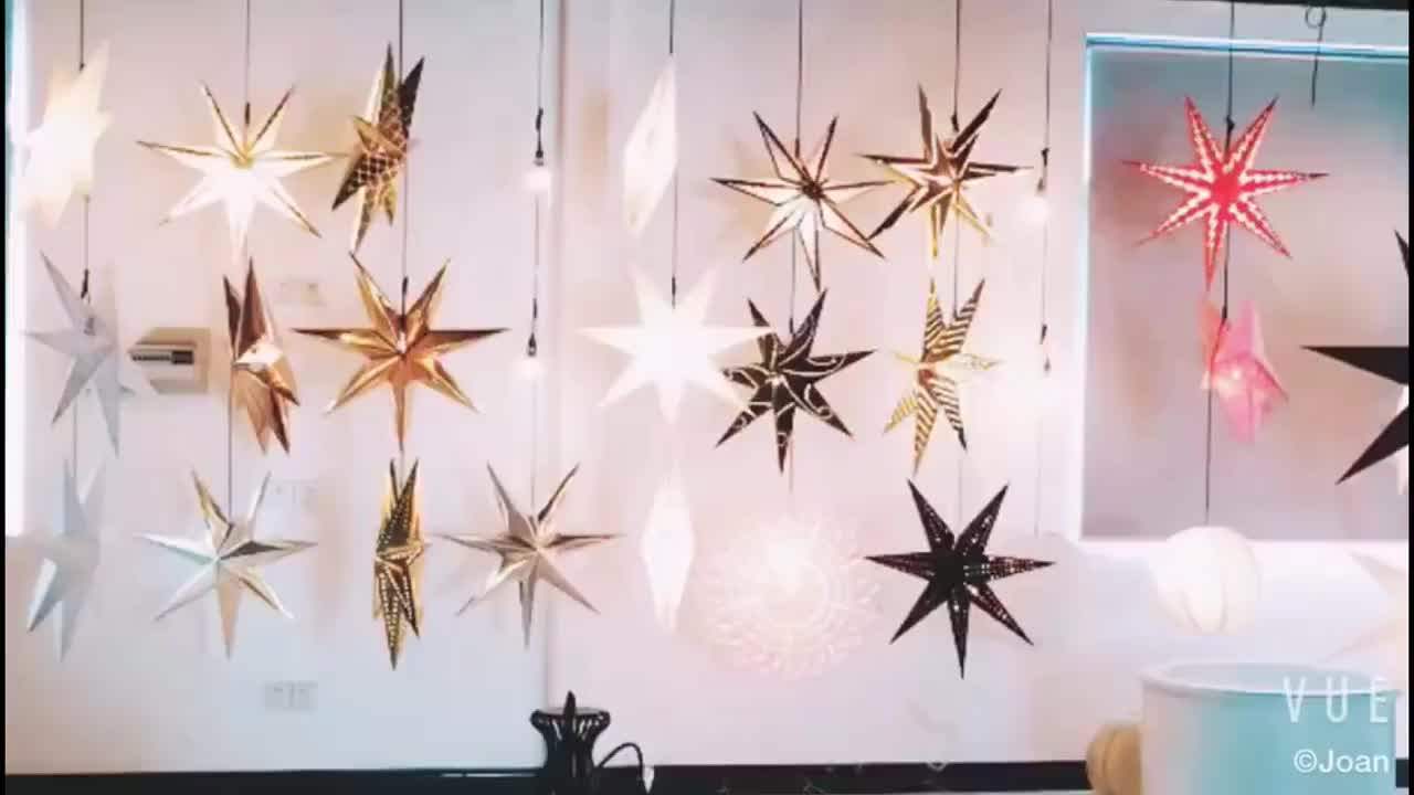 Hanging Glitter Paper Star Lamp For Decoration Led Paper Star Lantern