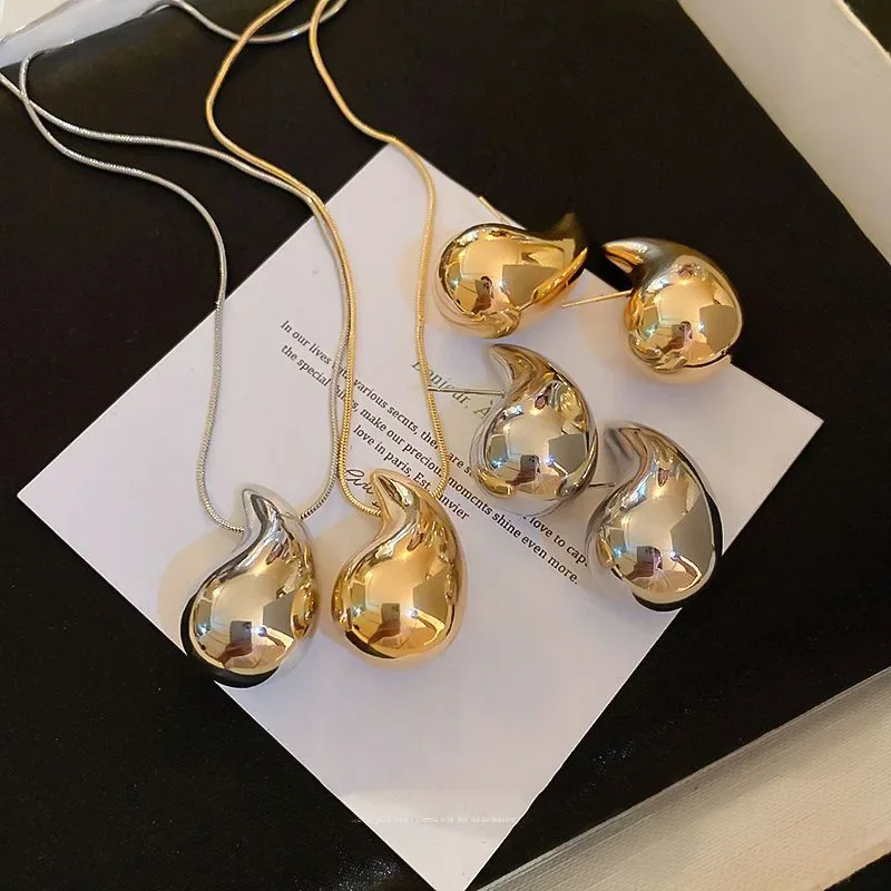 Amazon Ins hot stainless steel high-end water drop necklace without fading 18K gold earrings titanium steel earrings for women