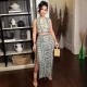 European and American Women's Denim Suit Cross-border Women's Fashion Personalized Handmade Abraded Vest High-slit Denim Skirt Suit