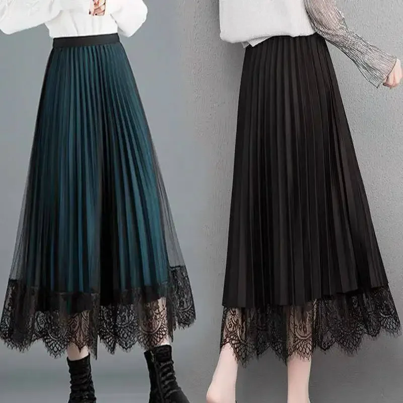 Lace demi-season pleated skirt