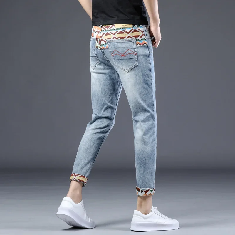 Летние thin trend джинсы для отдыха, Гонконг, с вышивкой, корейский стиль, облегающие